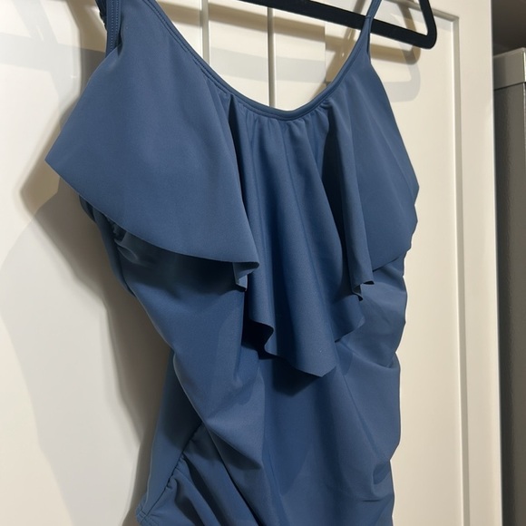 CUPSHE Dark Blue Ruffle Scoop Neck Tummy Control Slimming Swimsuit Cheeky Size S - Picture 9 of 12